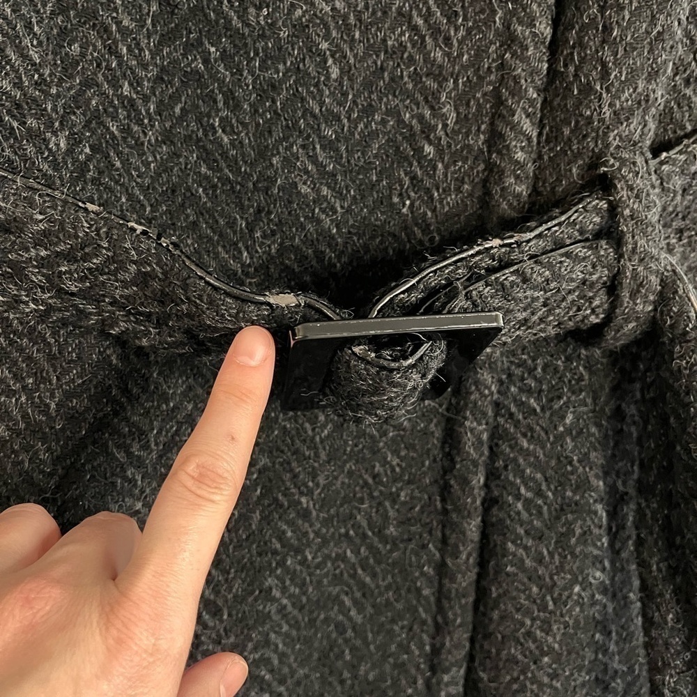 ZARA wool blend short trench coat size M charcoal herringbone pattern - Picture 4 of 7